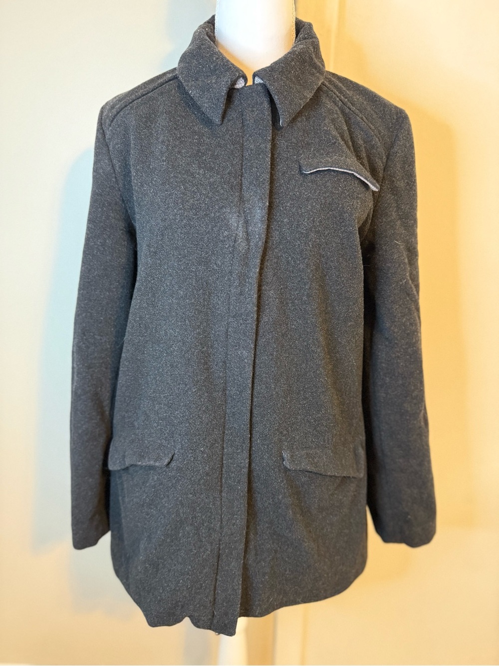 Smartwool Gray Merino Wool Blend Houndstooth Lined Coat Jacket Large